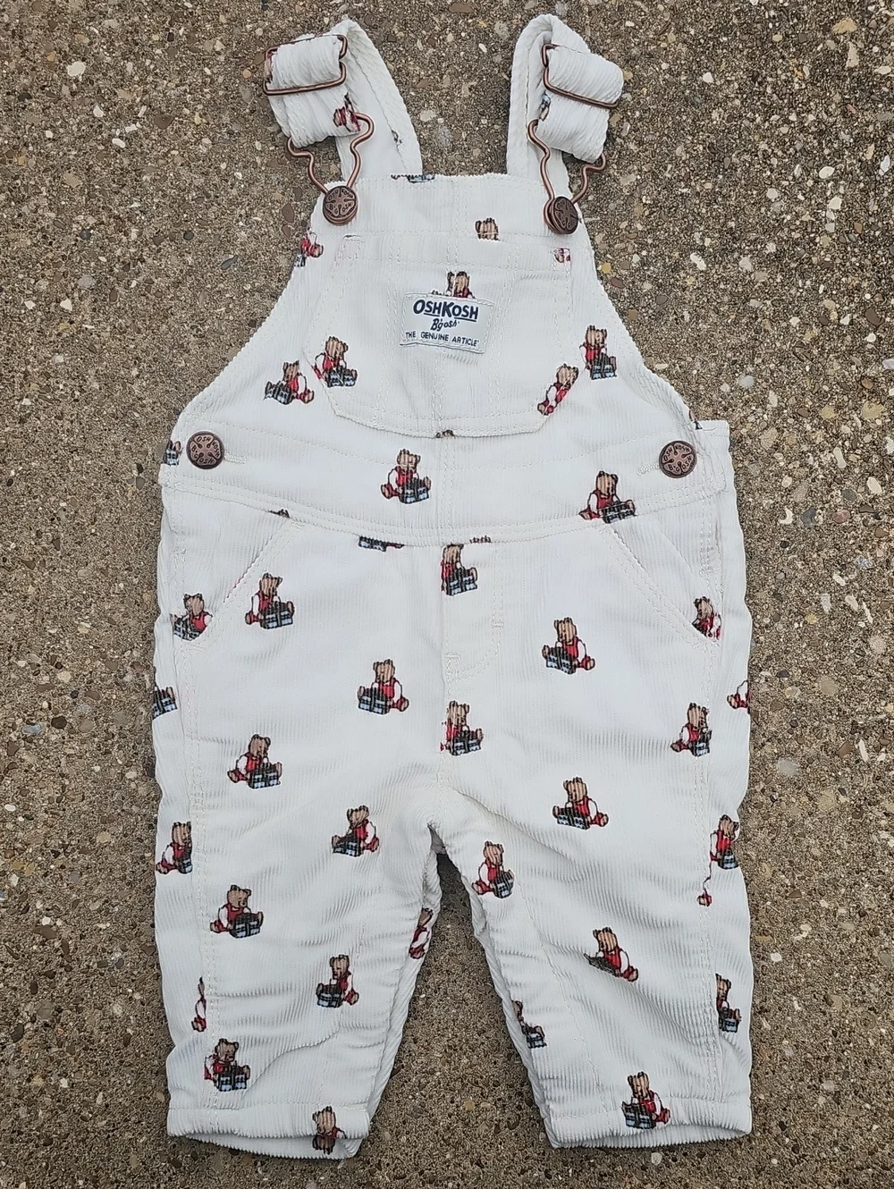 OshKosh B'gosh Cream Corduroy Teddy Bear Overalls 3m Baby Outfit